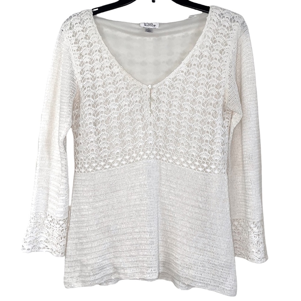 LILLY PULITZER White Crochet Long Sleeve Knit Top Size Large